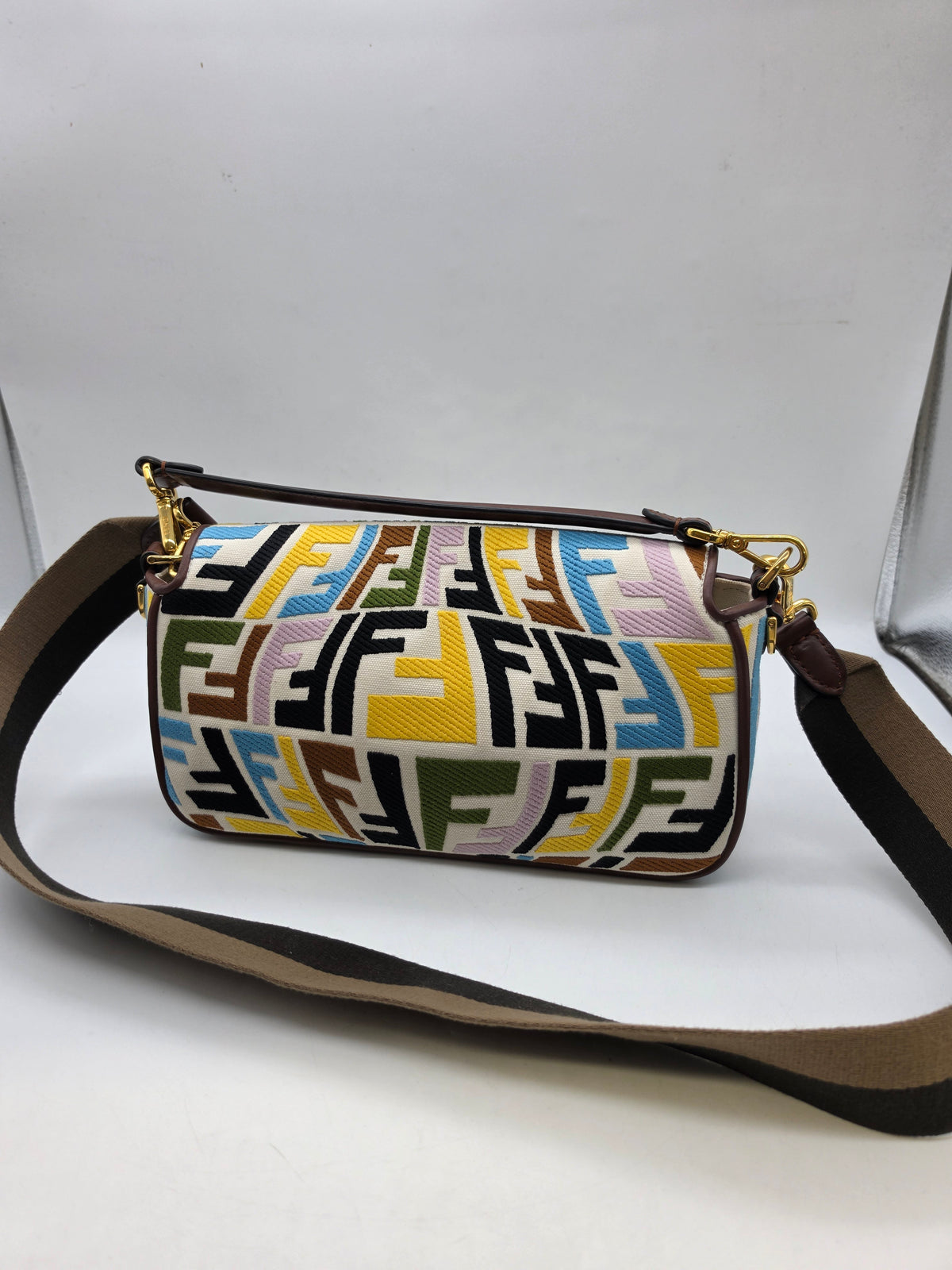 Fendi x Sarah Coleman FF "Fish Eye" Embroidered Medium Baguette Bag Cream, Grade B
