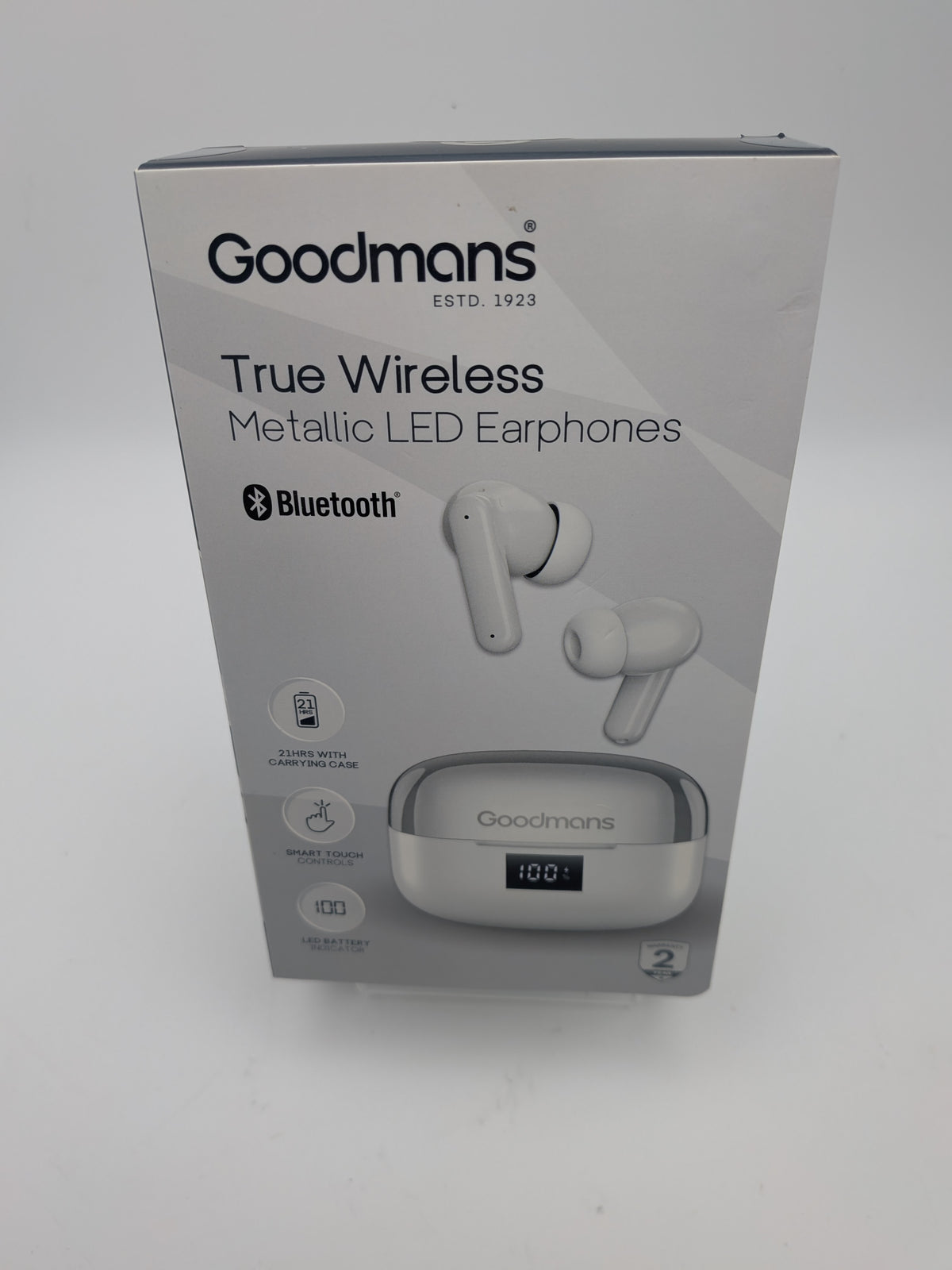 True Wireless Metallic LED Earphones, White, Grade A