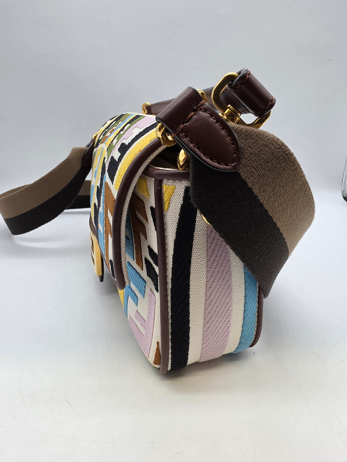 Fendi x Sarah Coleman FF "Fish Eye" Embroidered Medium Baguette Bag Cream, Grade B