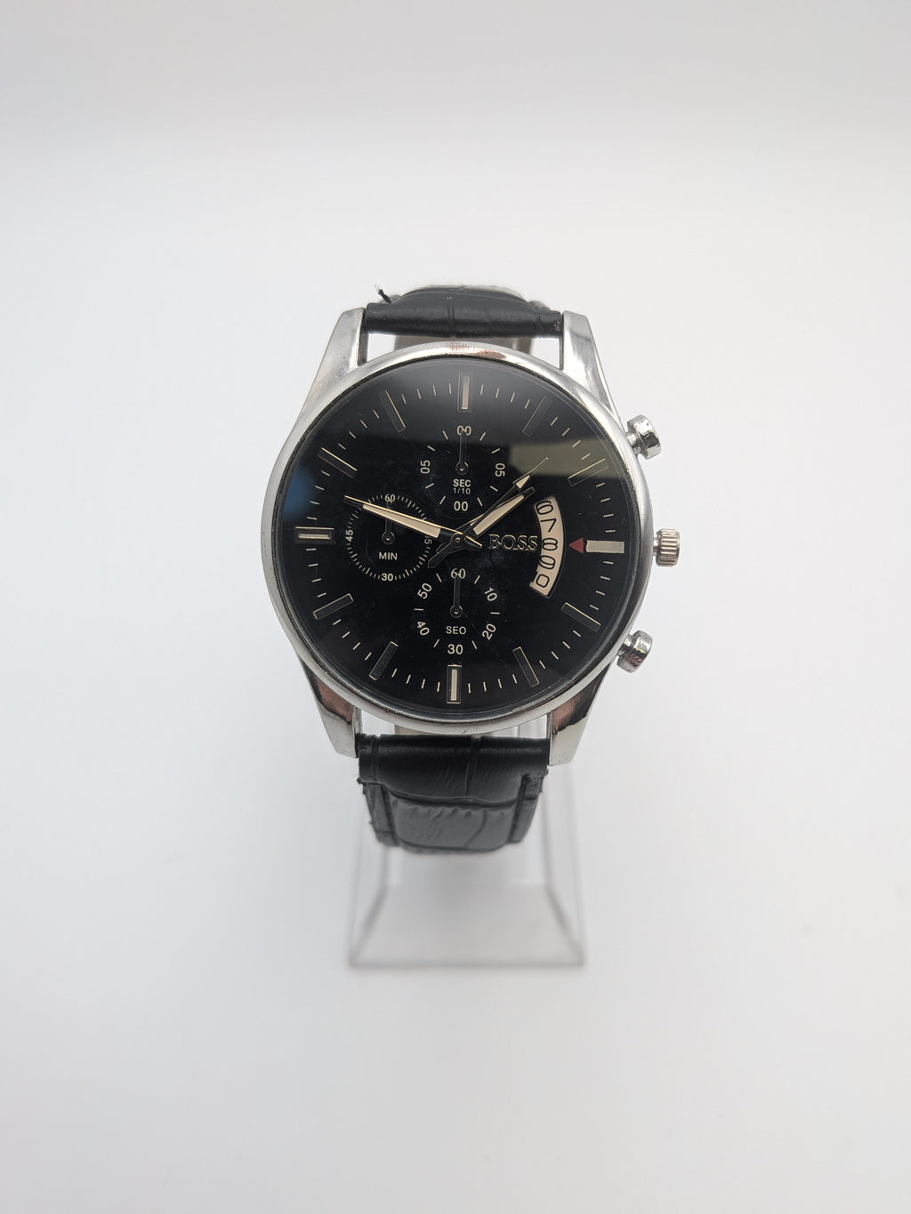Hugo Boss Mens Watch Leather Strap, Black, Grade B