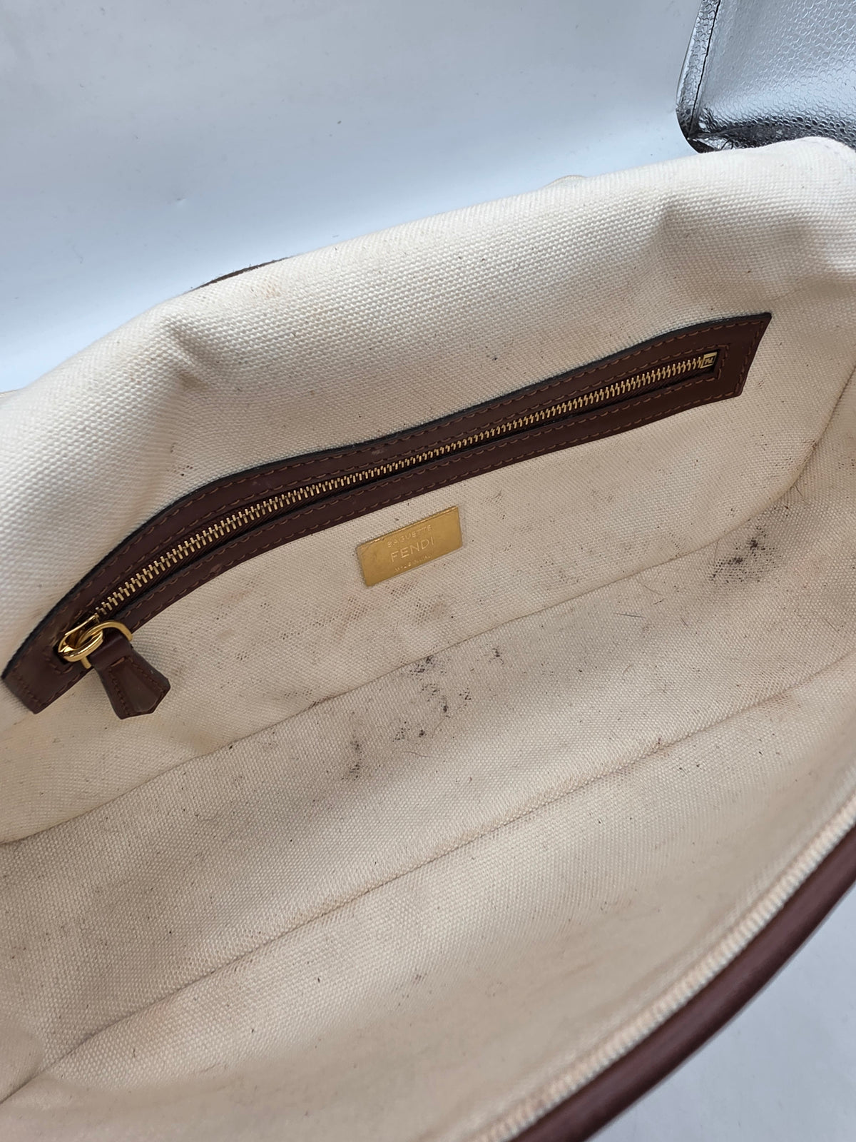 Fendi x Sarah Coleman FF "Fish Eye" Embroidered Medium Baguette Bag Cream, Grade B