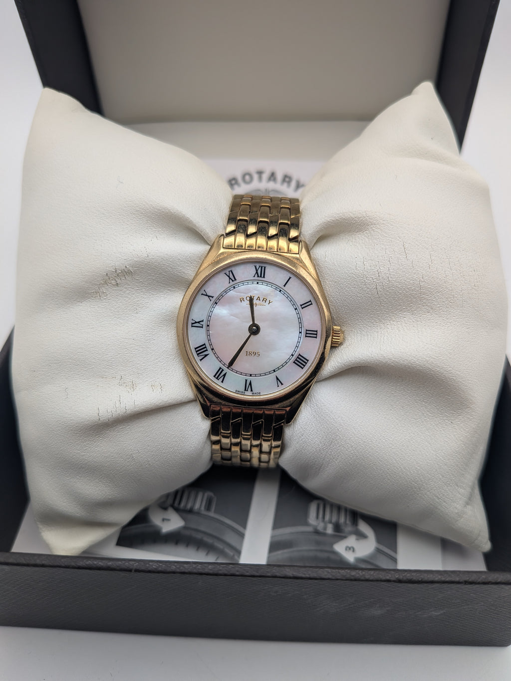 Rotary Ultra Slim Gold Plated Ladies Dress Watch with Pearl Dial, Grade B
