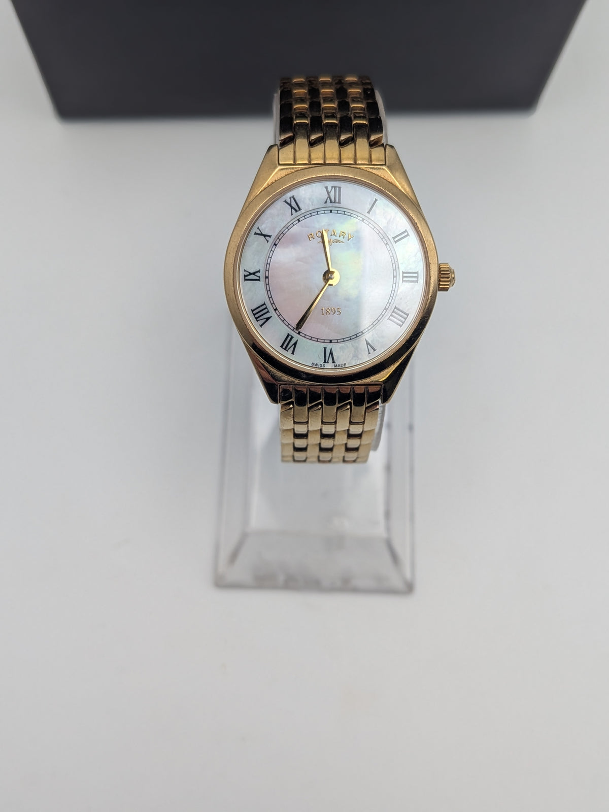 Rotary Ultra Slim Gold Plated Ladies Dress Watch with Pearl Dial, Grade B